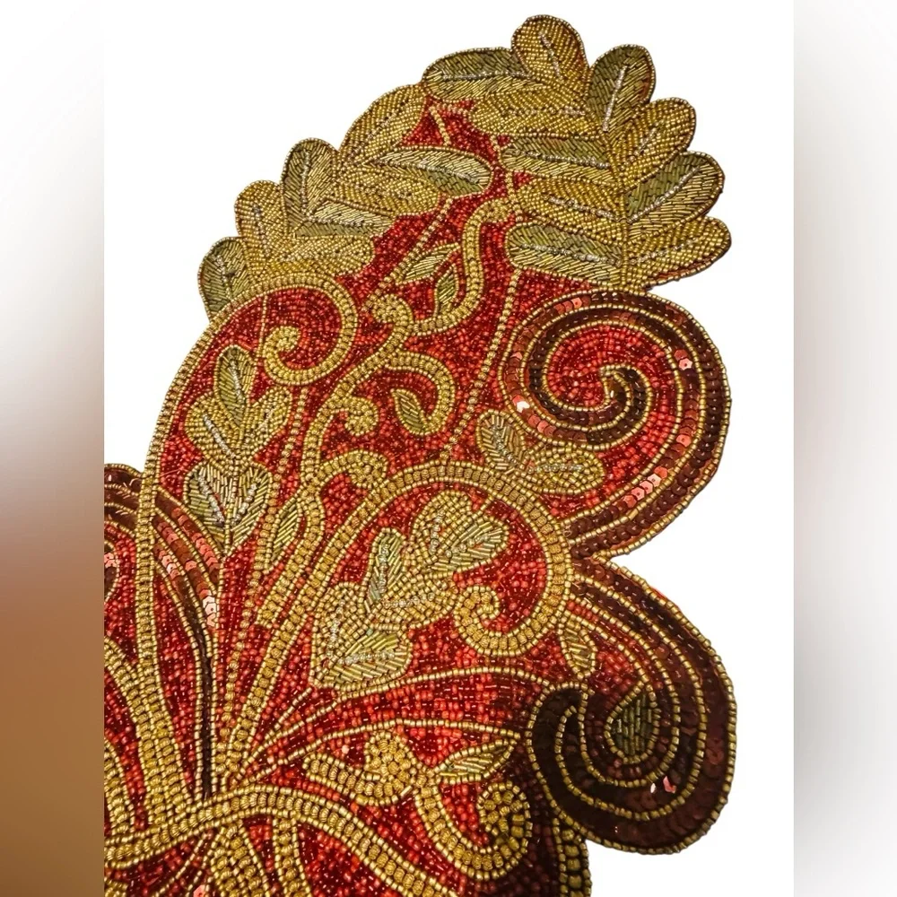 Glass Beaded Table Runner Cotton Craft Leaf/Floral Tableware 11x35 Made in India